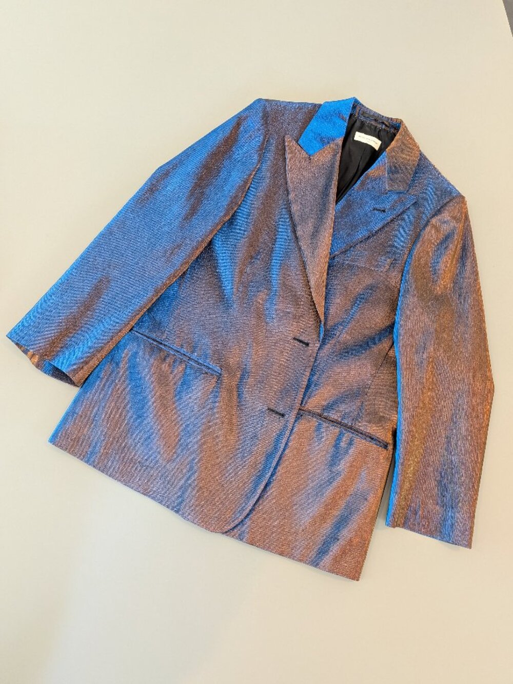 Dries Van Noten Two-Tone Lamé Blazer Blue Bronze Metallic Size S
